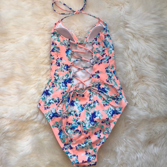Peach Floral One Piece - Picture 2 of 4